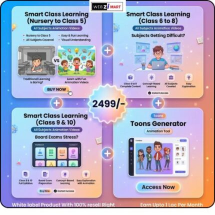 Smart Class Learning Combo + Toons Generator | Nursery to 10th Animation Course | White Label Resell